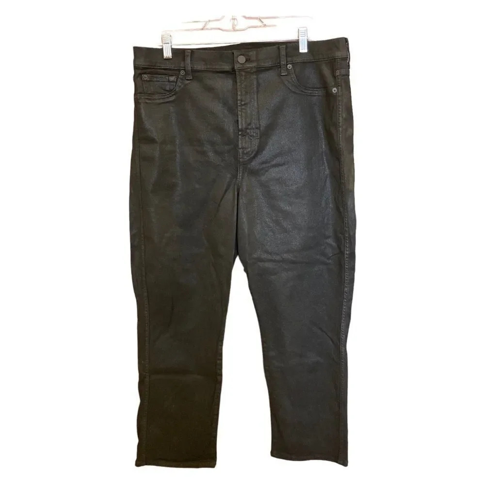 7 FOR ALL MANKIND Black Faux Leather Coated Skinny Jeans Size 34